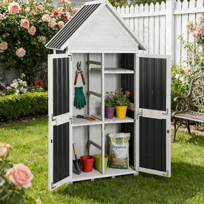 Outdoor Storage Shed Cabinet Strong Iron Frame Surrounding Garden Tool Storage with Adjustable Shelfs,Large Space - size: 30"W Dark Brown