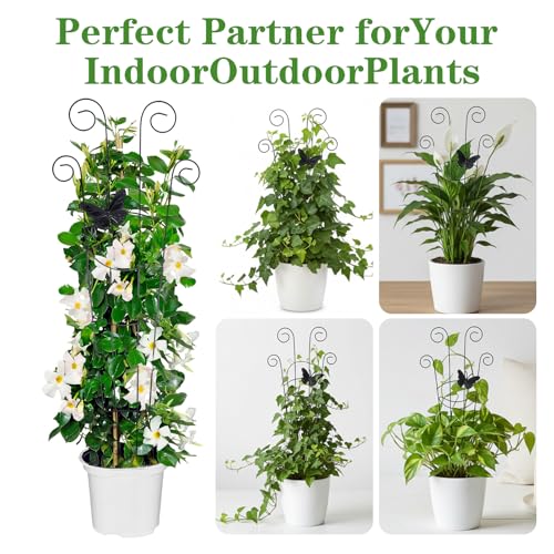 4 Pack 30 Inch Taller Plant Trellis for Potted Climbing Plants Indoor, Black Metal Garden Trellis with Butterfly & Bird Designs - Sturdy Expandable Plant Support for Ivy, Pothos, Monstera