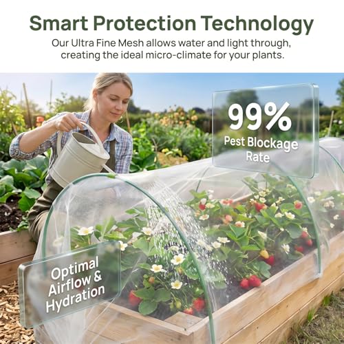 Garden Netting Kit for Raised Beds, 10x30FT Ultra Fine Mesh Netting & 5 Sets Garden Hoops with 18 Clips, Greenhouse Row Cover Net for Vegetable Fruits Flowers Barrier