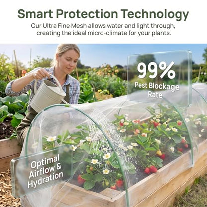 Garden Netting Kit for Raised Beds, 10x30FT Ultra Fine Mesh Netting & 5 Sets Garden Hoops with 18 Clips, Greenhouse Row Cover Net for Vegetable Fruits Flowers Barrier