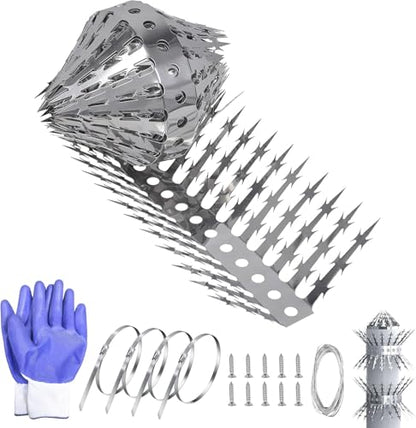 Raccoons Squirrel Baffle Spikes Deterrent, 80in Stainless Steel Pigeons Bird Spikes, Avoided Snakes Cats, Nests on Fences/Eaves/Porch/Windowsills, Protect Bird Feeder Pole