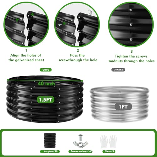 YSEJOMP 17" Tall 40" Diameter Round Raised Garden Bed Kits Outdoor Black - color: Black, size: 40 Dia X 16.5 inches