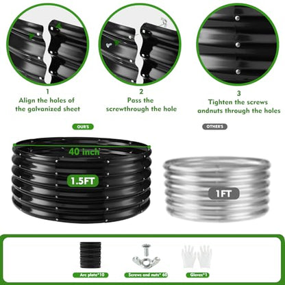 YSEJOMP 17" Tall 40" Diameter Round Raised Garden Bed Kits Outdoor Black - color: Black, size: 40 Dia X 16.5 inches