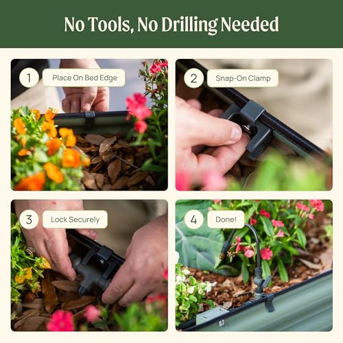 Vego Clamp Set for Irrigation Kit – 10-Pack Adjustable Snap-On Clamps with Powder-Coated Steel & Silicone Sleeves, Drill-Free Irrigation Support for Raised & Elevated Garden Beds