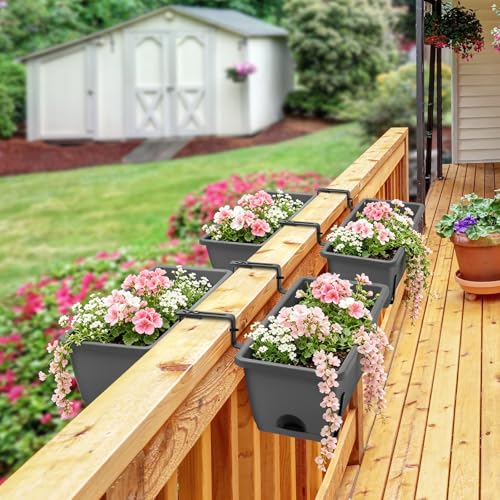 4-Pack Railing Planter Boxes with 2 Sets Double-Sided Adjustable Brackets - color: Gray