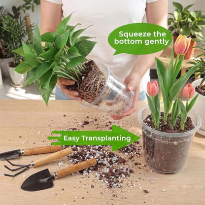 8 Pack Clear Nursery Pots with Drainage Holes, 5/6/6.7/7.5 Inch