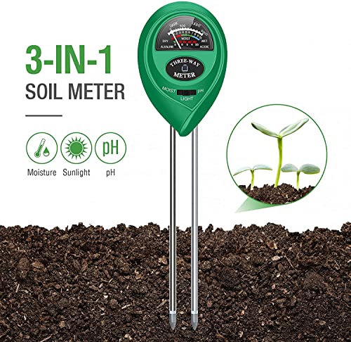 apine Soil Moisture Meter,3 in 1 Soil pH Tester,Soil Tester with Moisture,Light,and pH Test for Garden,Farm,Lawn,Indoor,Outdoor (No Battery Needed)