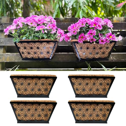 LaLaGreen Black Wall Planter (12 in, 4 Pack) Window Flower Box Holder - size: 12" (30cm) x 4 pack