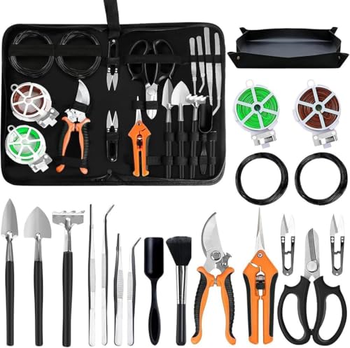 Bonsai Tools Set, 20-Piece Bonsai Tools Set with Waterproof Repotting Mat, Pruning Shears, Scissors & Training Wire - Indoor Gardening Starter Gifts for Women, Men & Beginners - color: Orange