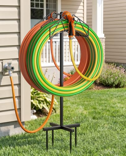 Garden Heavy Duty Hose Holder Stands Storage Rack Freestanding for Outside - color: Double-Hook (Black)