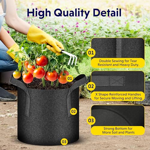 iPower 20 Pack 2 Gallon Grow Bags, Garden Planting Nonwoven Fabric Pots with Reinforced Handle, Heavy Duty and Aeration Planter Pot for Tomato, Fruits, Vegetables and Flowers - color: 2 Gallon Black, size: 20 Pack