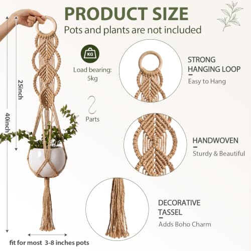 Shappy 1 Pack Boho Macrame Plant Hanger for Indoor - color: Jute Color, size: Style C