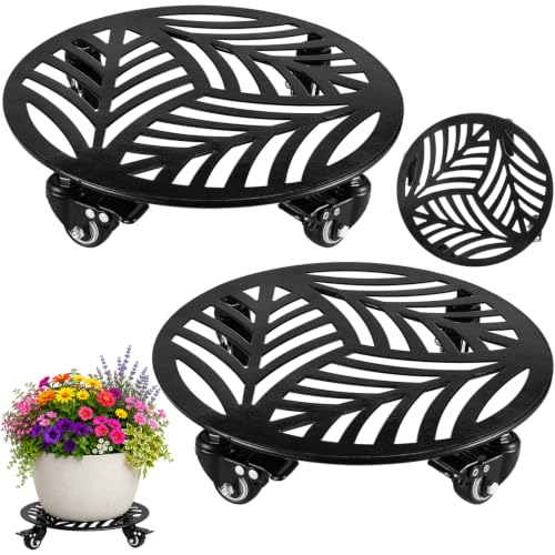 2-Pack Large Metal Plant Caddy with Wheels 13 Inches Heavy-duty Rolling Plant Stands with Casters Wheeled Flower Pot Mover Roller Rust-proof Iron Planter Dolly Coasters for Indoor Outdoor Use, Black - color: Textured Black, size: 13"/ 2 packs