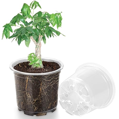 OUPSAUI 20 Pack 7 Inch Clear Nursery Pots for Plants, Clear Plant Pots with Drainage Holes, Flexible Plastic Nursery Pots Variety Pack, Seedling Planter Seed Starter Pots(7 INCH) - size: 7 INCH