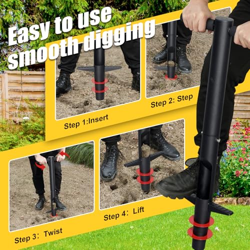 Bulb Planter & Sod Plugger - 34" Long Handle Grass Plugger Tool for Lawn Repair, Heavy Duty Garden Hole Digger with Easy Plug Release for Zoysia Plugs, Bare Spots, Tulip Planting,Turf Transplanting - color: black