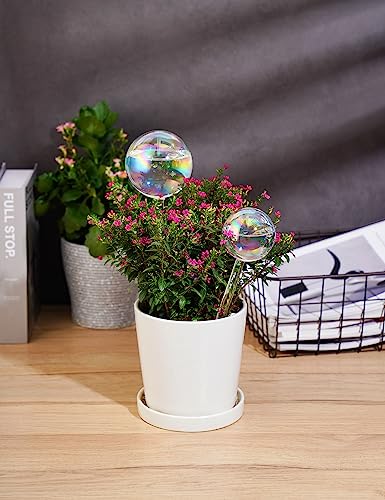 Tomorotec Glass Plant Watering Globes, Self Watering Spikes 3 Large+3 Small - color: Iridescent-3 Large+3 Small