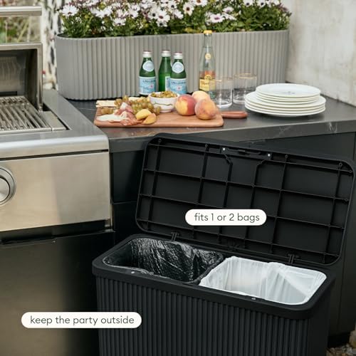 Veradek Tambour Waste Bin - Outdoor Trash Can with Dual Bag System - color: Black, size: 25" L x 11.75" W x 26.5" H