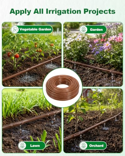 1/4 Drip Irrigation Tubing 500FT Brown Drip Line, 0.5GPH Emitters Every 6In - size: 500FT