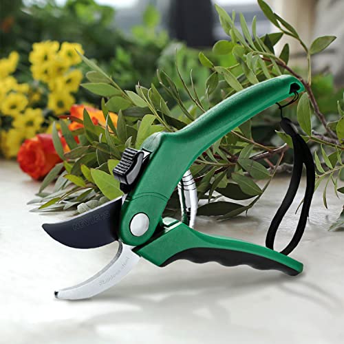 Nevlers 8" Green Bypass Pruning Shears Heavy Duty Pruning Scissors - color: Green, size: Bypass