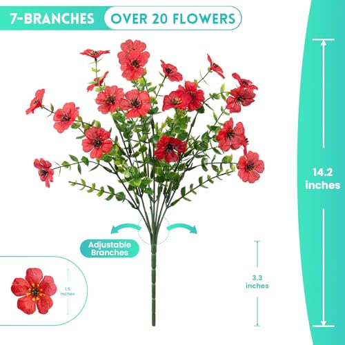 Hrobek Fake Artificial Flowers for Outdoors Faux Plants Outside Indoor - color: 4 Color Mixed (3 Purple,3 Red,3 Orange,3 White)
