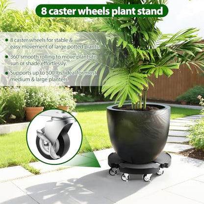 Plant Stand With 8 Locking Wheels,15-21In Adjustable Rolling Plant Stands