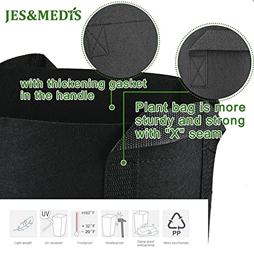 JES&MEDIS 12-Pack 3 Gallon Plant Grow Bags Thick Aeration Non Woven Fabric Flower Vegetable Pots with Handles Garden Container Black (3 Gallon_12 Pack) - size: 3Gallon_12Pack