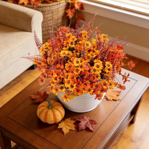 18 Bundles Artificial Fall Flowers for Outdoors Decoration UV Resistant