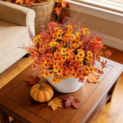 18 Bundles Artificial Fall Flowers for Outdoors Decoration UV Resistant