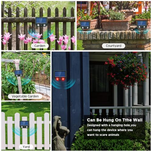 Qualirey 4 Pack Solar Ultrasonic Cat Repellent Outdoor Deer Repellent Devices with Strobe Flashing Light Waterproof Solar Animal Repeller Fox Deterrent for Wolves Dog Garden Yard