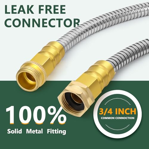 Metal Garden Hose 50 ft with 10 Function Sprayer Nozzle, Lightweight Stainless Steel Water Hose with 3/4" Solid Fittings, Flexible Kink Free Leak Proof for Yard, Patio, Outdoor & Car washing - size: 50ft