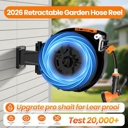 Retractable Garden Hose Reel, 1/2 in x 65 ft Wall Mounted Hose Reel - size: 65FT