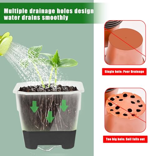 20Pcs Nursery Pot Planters Variety Pack, Reusable Clear Plastic and Silicone Square Pots with Drainage for Seedlings and Flower Plants (Black) - color: Black