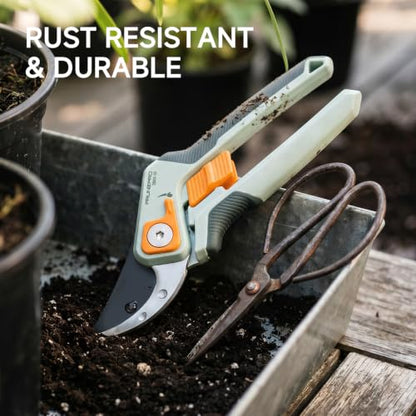 PrunePro® 8.2" Pruning Shears Ultra Sharp Lightweight Bypass Plant Clippers - color: Green