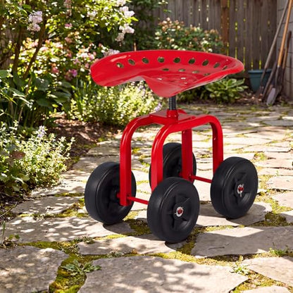 IRONMAX Garden Cart with Adjustable Seat & 4 Flexible Wheels, Red - color: Red