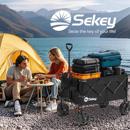 Sekey 220L Beach Wagon, 330 lb Capacity, Foldable, 8 in Wide Wheels - color: Black