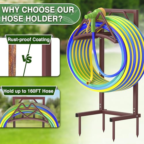 Qatsrin Garden Hose Holder Holds 160ft, Detachable Water Hose Reel, Bronze - color: Bronze