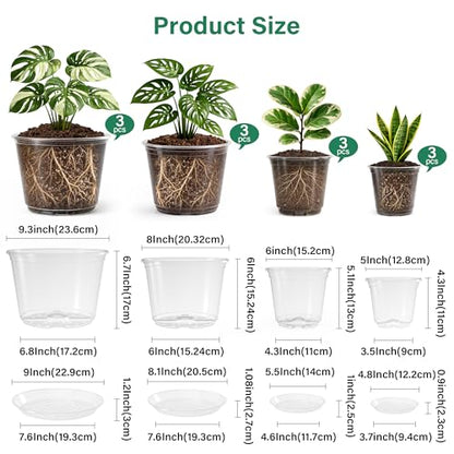 Bluepro Clear Nursery Pots with Saucers, 5/6/8/10 Inch, 12-Pack - size: 5/6/8/10 Inch-12Pcs