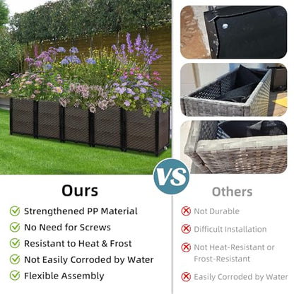 Large Raised Planter Box Outdoor Self Watering 78.7"x15.7"x14.2", Deep Raised Garden Bed - Elevated Garden Box with Drainage Plug, Rectangular Garden Planter Perfect for Patio Balcony Deck - size: L 79"xW 16"xH 14"