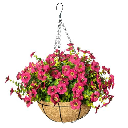 Artificial Hanging Flowers, UV Resistant, 12 Bundles, Rose Red - color: Rose Red