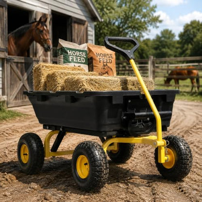 Autodaya Garden Dump Cart Wagon 1000 Lb, Heavy Duty Yard Wheelbarrow Wagon - color: 1000 Lbs|yellow