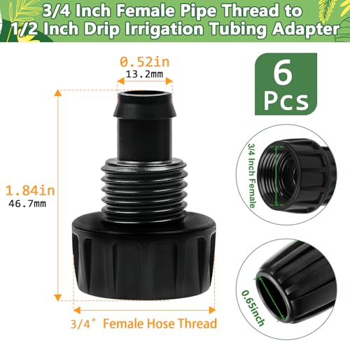 3/4 Inch Female Pipe Thread to 1/2 Inch Drip Irrigation Tubing Adapter, 6 Pack 1/2 In. Barbed Drip Line x 3/4 In. FHT Swivel Faucet Garden Hose Adapter Convert 3/4" Hose to 1/2" Pipe - size: 3/4" x 1/2" Faucet Adapter