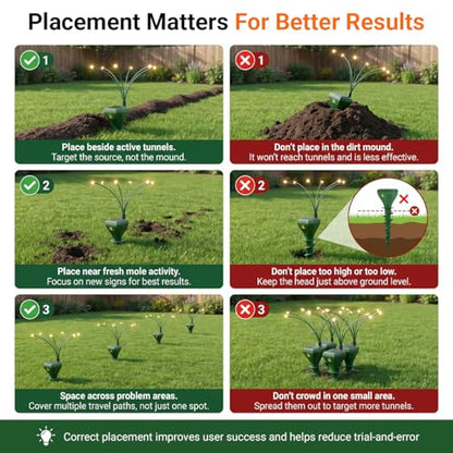 4 Pack Mole Repellent Solar Powered with Swaying Lights, Vibrating Solar Mole Repellent Stakes for Voles, Groundhogs, Snakes & Gophers, IP65 Waterproof Mole Deterrent for Yard, Farm, Lawn & Garden