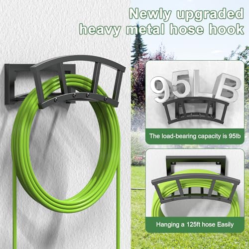 2 Pack Garden Hose Holder Wall Mounted, Outdoor Heavy Duty Metal Water Hose Holder Hanger Holds 125-ft Water Pipe, Sturdy Detachable Hose Storage Organizer Reel Rack for Outside Garden Lawn Yard Farm - size: 2 Pack