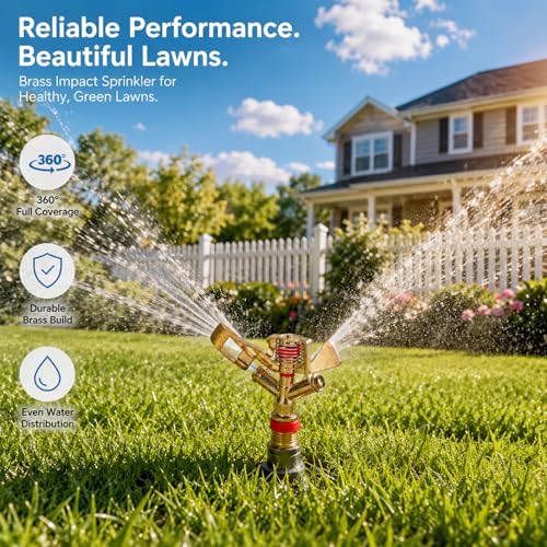 Brass Impact Sprinkler 1/2 Inch 360 Degree Rotating Garden Lawn Irrigation