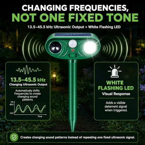 Sonic Fortress Pro Deer & Raccoon Repellent Outdoor, Solar Animal Repeller