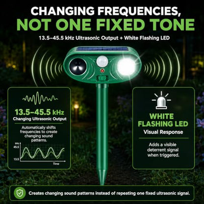 Sonic Fortress Pro Deer & Raccoon Repellent Outdoor, Solar Animal Repeller