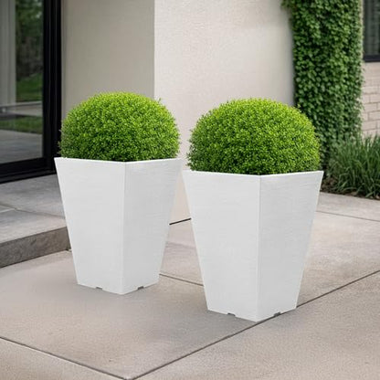Pure Garden Large Outdoor Planters, White, 13.7-Inch, 2-Pack - color: White