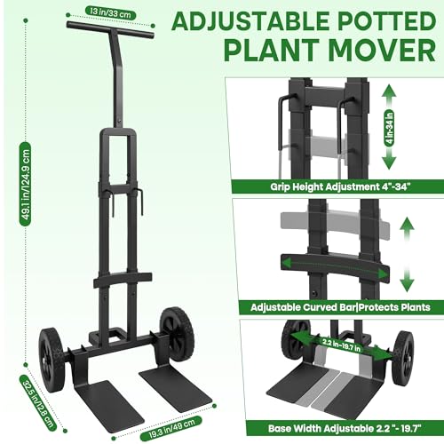Plant Caddy with Wheels,Rolling Plant Dolly Pot Mover with Upgraded Adjustable Curved Support and Thickened Wide Support Plate,Disperses Pressure to Protect Plants, Black