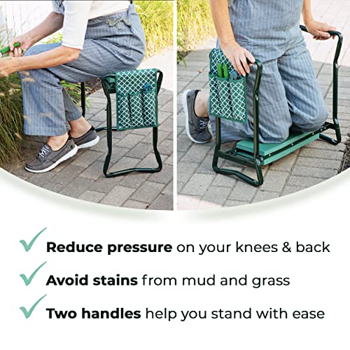 Garden Kneeler And Seat - Protects Your Knees, Clothes From Dirt & Grass Stains - Foldable Stool For Ease Of Storage - EVA Foam Pad - Sturdy and Lightweight - Bench Comes With A Free Tool Pouch!