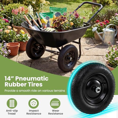 IRONMAX Dual-Wheel Wheelbarrow with All-Terrain Wheels, 220LBS, Black - color: Black
